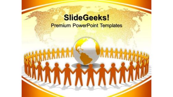 Yellow People Holding Hands Around Globe PowerPoint Templates And PowerPoint Themes 0612 Yellow People Holding Hands Around Globe PowerPoint Templates And PowerPoint Themes 0612