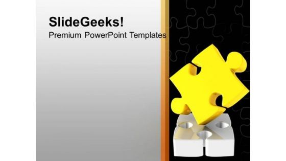 Yellow Puzzle On Silver Puzzle PowerPoint Templates Ppt Backgrounds For Slides 0213