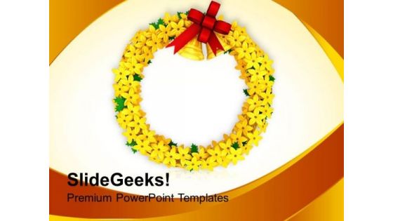 Yellow Wreath With Golden Bells Events PowerPoint Templates Ppt Backgrounds For Slides 1212