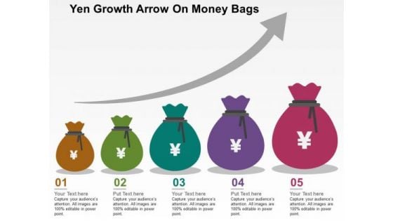 Yen Growth Arrow On Money Bags PowerPoint Templates