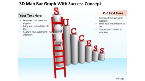 Young Business People 3d Man Bar Graph With Succes Concept PowerPoint Slides