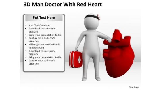 Young Business People 3d Man Doctor With Red Heart PowerPoint Templates Ppt Backgrounds For Slides