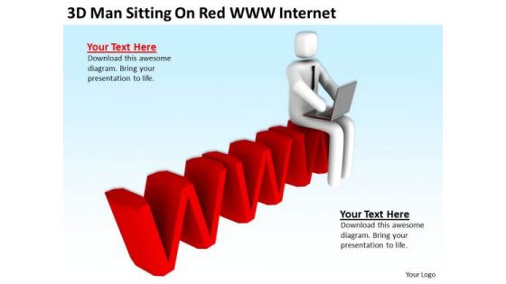 Young Business People 3d Man Sitting On Red Www Internet PowerPoint Templates