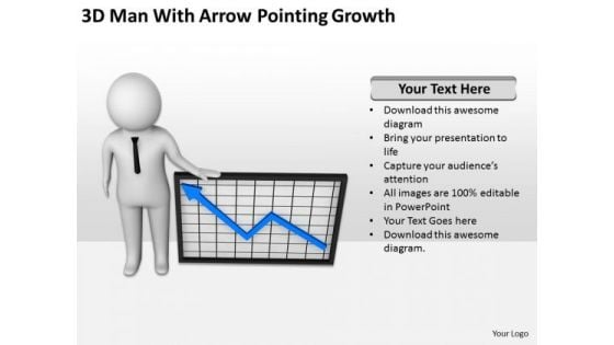 Young Business People 3d Man With Arrow Pointing Growth PowerPoint Templates