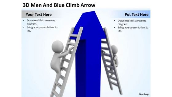 Young Business People 3d Men And Blue Climb Arrow PowerPoint Slides