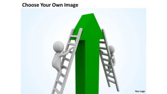 Young Business People 3d Men And Blue Climb Arrow PowerPoint Slides