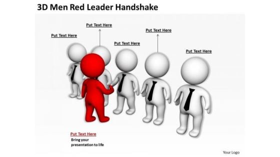 Young Business People 3d Men Red Leader Handshake PowerPoint Templates