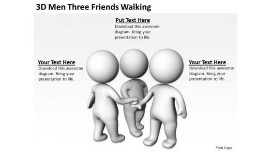 Young Business People 3d Men Three Friends Walking PowerPoint Templates Ppt Backgrounds For Slides