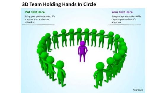 Young Business People 3d Team Holding Hands Circle PowerPoint Templates