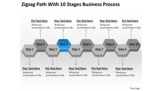 Zigzag Path With 10 Stages Business Process Ppt Sample Of Plan PowerPoint Slides