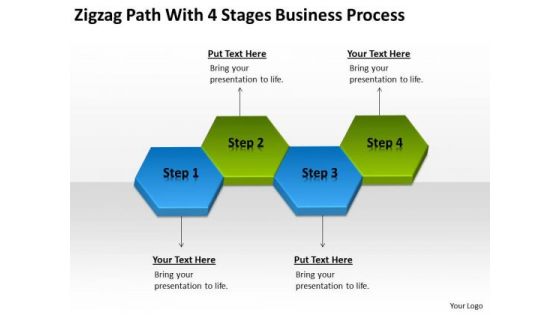 Zigzag Path With 4 Stages Business Process Ppt Plan Contents PowerPoint Slides