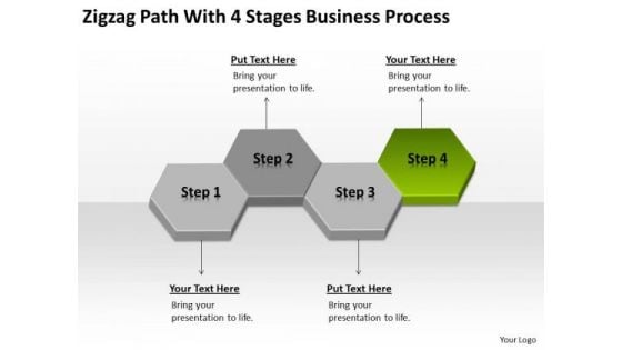 Zigzag Path With 4 Stages Business Process Ppt Plan Template PowerPoint Slides