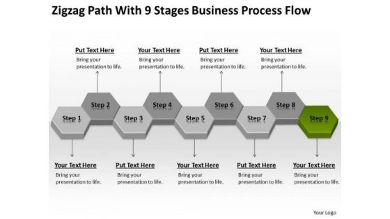 Zigzag Path With 9 Stages Business Process Flow Ppt Basic Plans PowerPoint Slides