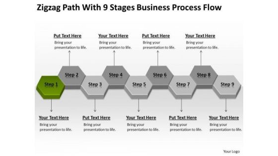 Zigzag Path With 9 Stages Business Process Flow Ppt Plan PowerPoint Templates