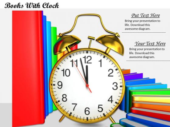 0814 Stock Photo Colorful Books Stack With Clock PowerPoint Slide
