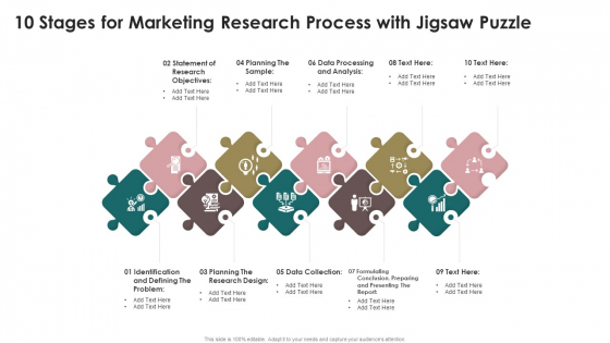 10 Stages For Marketing Research Process With Jigsaw Puzzle Structure PDF