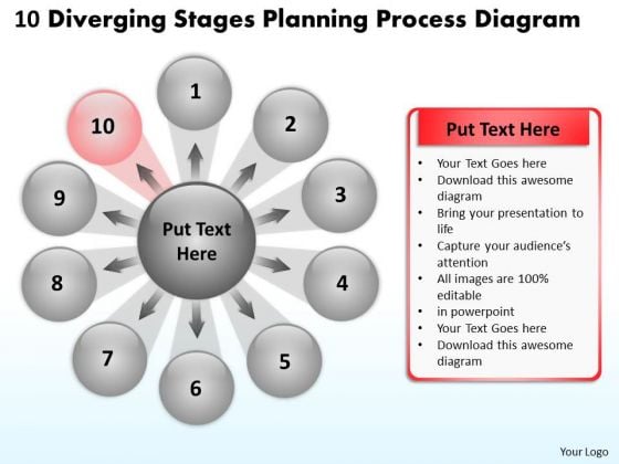 10 Diverging Stages Planning Process Diagram Circular PowerPoint Slides 10 Diverging Stages Planning Process Diagram Circular PowerPoint Slides