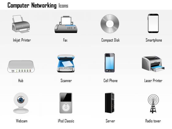1 Computer Networking Icons Printer Fax Smartphone Hub Scanner Webcam Server Ppt Slides 1 Computer Networking Icons Printer Fax Smartphone Hub Scanner Webcam Server Ppt Slides