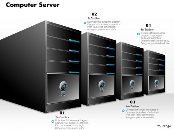 1 Computer Server Stack In A Line With Computer And Power Switch Ppt Slide