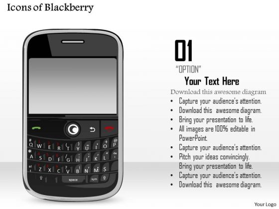 1 Icons Of Blackberry Wireless Mobile Device With Qwerty Keyboard Ppt Slide