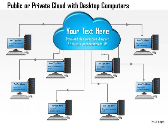 1 Public Or Private Cloud With Desktop Computers Connected To The Cloud Network Ppt Slides