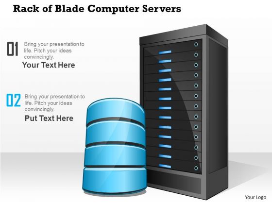 1 Rack Of Blade Computer Servers With Storage Or Database Within A Datacenter Ppt Slides