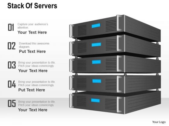 1 Stack Of Servers With Lcd Screen To Show Applications Running Inside Ppt Slides
