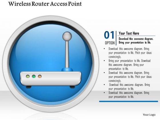 1 Wireless Router Access Point Icon On Internet Button Ppt Slide