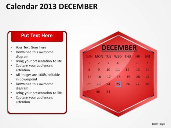 2013 December Calendar PowerPoint Slides Ppt Templates