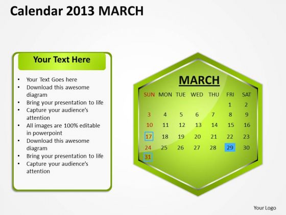 2013 March Calendar PowerPoint Slides Ppt Templates