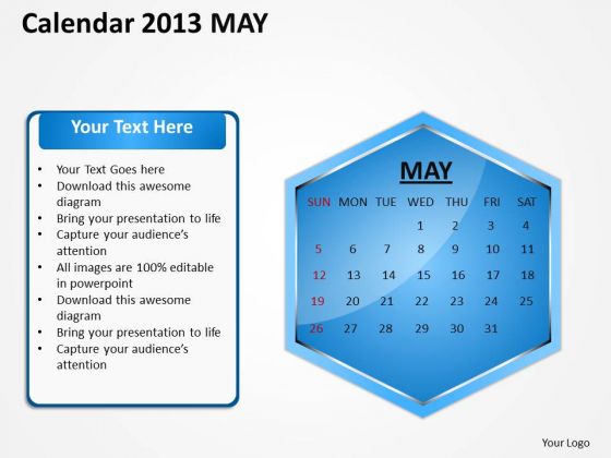 2013 May Calendar PowerPoint Slides Ppt Templates