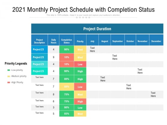 2021 Monthly Project Schedule With Completion Status Ppt PowerPoint Presentation Gallery Clipart PDF 2021 Monthly Project Schedule With Completion Status Ppt PowerPoint Presentation Gallery Clipart PDF