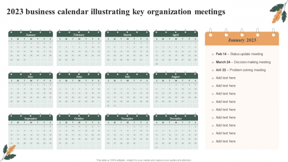 2023 Business Calendar Illustrating Key Organization Meetings Inspiration PDF