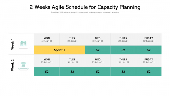 2 Weeks Agile Schedule For Capacity Planning Ppt Slides Graphic Tips PDF