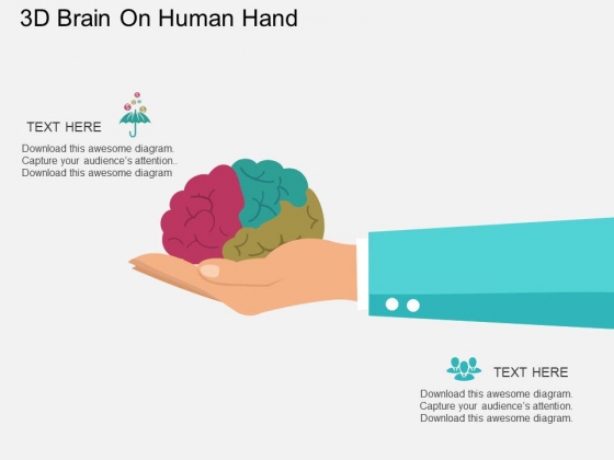 3D Brain On Human Hand Powerpoint Templates