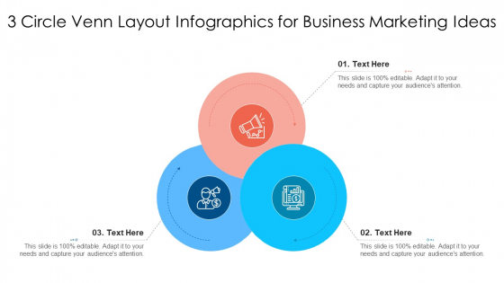 3 Circle Venn Layout Infographics For Business Marketing Ideas Ppt PowerPoint Presentation Icon Portrait PDF