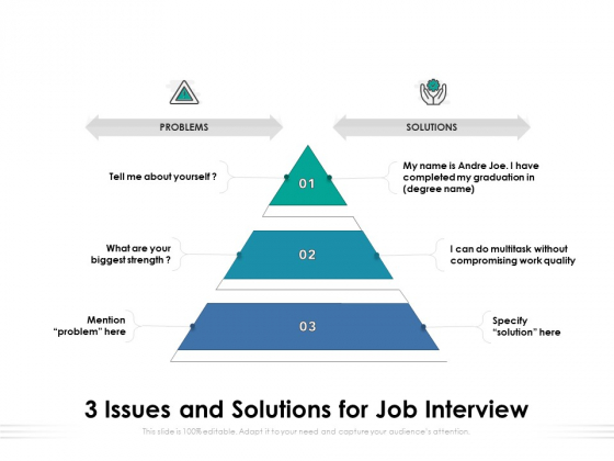 3 Issues And Solutions For Job Interview Ppt PowerPoint Presentation Gallery Templates PDF