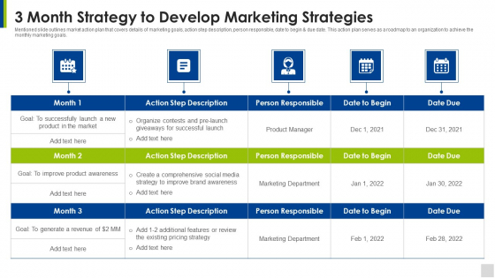 3 Month Strategy To Develop Marketing Strategies Elements PDF