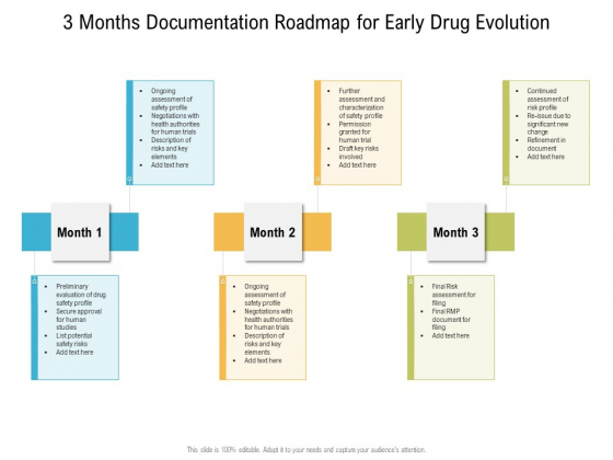 3 Months Documentation Roadmap For Early Drug Evolution Infographics