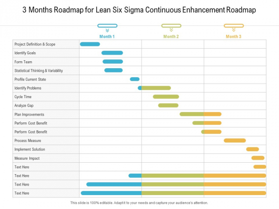 3 Months Roadmap For Lean Six Sigma Continuous Enhancement Roadmap Portrait