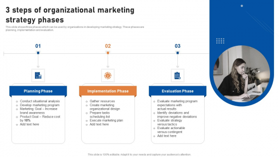 3 Steps Of Organizational Marketing Strategy Phases Mockup PDF