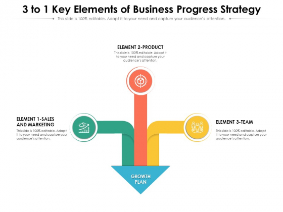 3 To 1 Key Elements Of Business Progress Strategy Ppt PowerPoint Presentation Professional Grid PDF