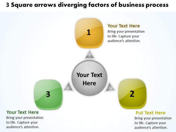 3 Square Arrows Diverging Factors Of Business Process Cycle Chart PowerPoint Templates