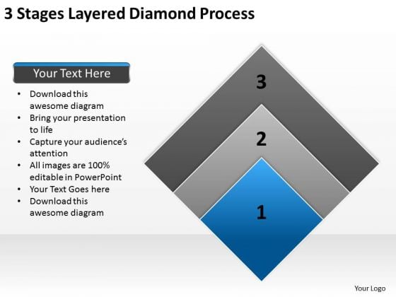 3 Stages Layered Diamond Process Business Plan Template PowerPoint Slides