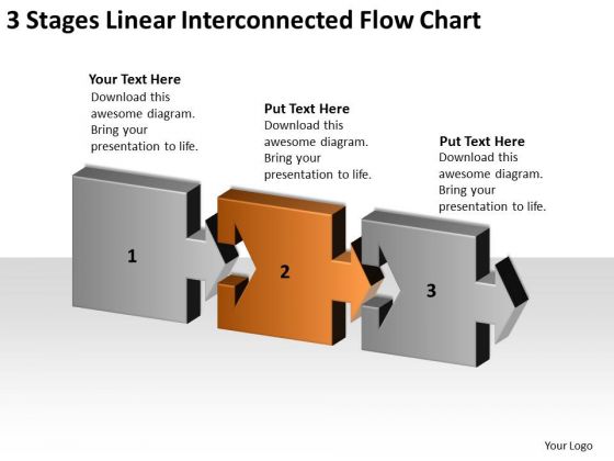3 stages linear interconnected flow chart ppt business plan cover cover letter powerpoint