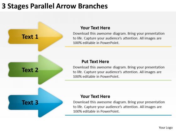 3 Stages Parallel Arrow Branches Buy Business Plan PowerPoint Templates