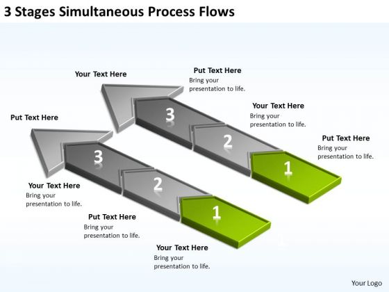 3 Stages Simultaneous Process Flows Business Plan Tools PowerPoint Templates