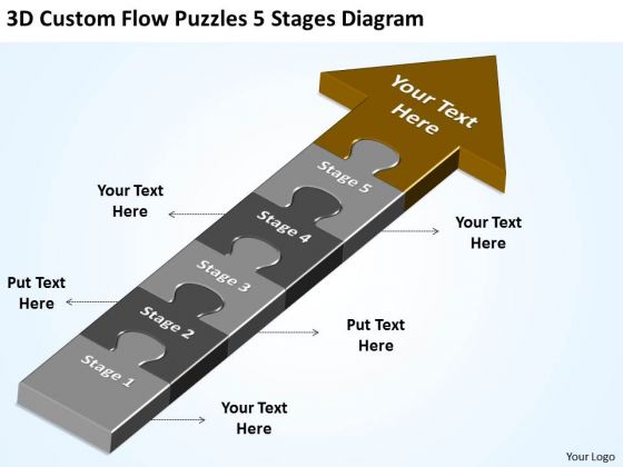 3d Custom Flow Puzzles 5 Stages Diagram Business Plan Template Free Word PowerPoint Slides