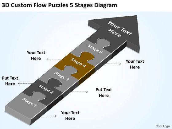 3d custom flow puzzles 5 stages diagram startup business plan