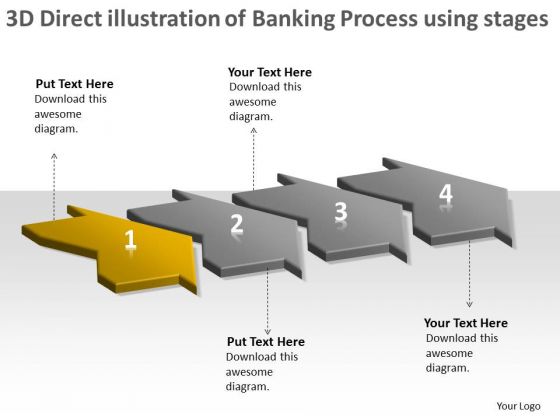 3d Direct Illustration Of Banking Process Using 4 Stages Flowchart PowerPoint Free Templates